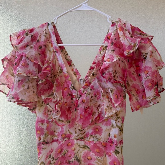 🆕 BYTIMO Organza Floral Tieback Maxi Dress in Pink Daisy Sz XS - Picture 4 of 8